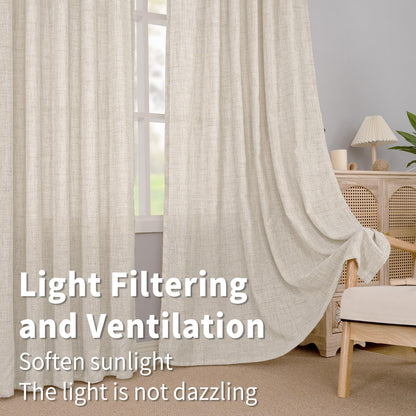 BGment Linen Curtains 63 Inch Length 2 Panels for Living Room - Semi Sheer Drapes Light Filtering Window Treatments with Rod Pocket Back Tab Lightweight for Bedroom, 52 X 63 Inch