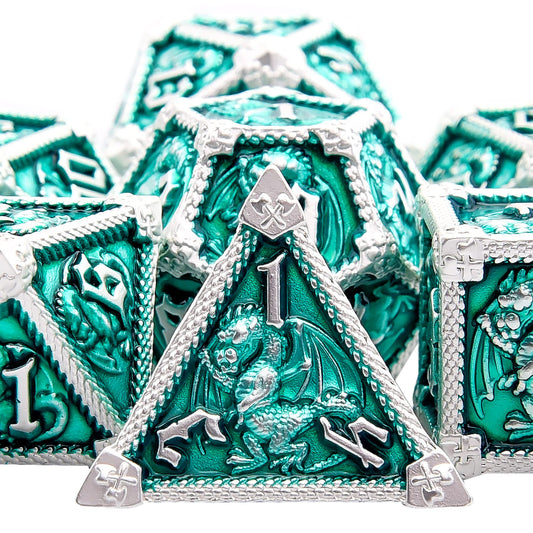 AUSTOR 7-Die Metal DND Dice Set Dungeons and Dragons Polyhedral Roll Playing Dice with Box D20 D12 D10 D% D8 D6 D4 for Pathfinder MTG RPG Board Games