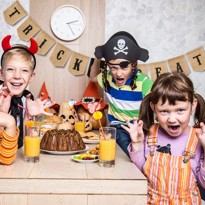 Whaline Halloween Trick or Treat Burlap Banner, Hanging Banner Home Decor Bunting Flag Fireplace Garland, Black, Orange