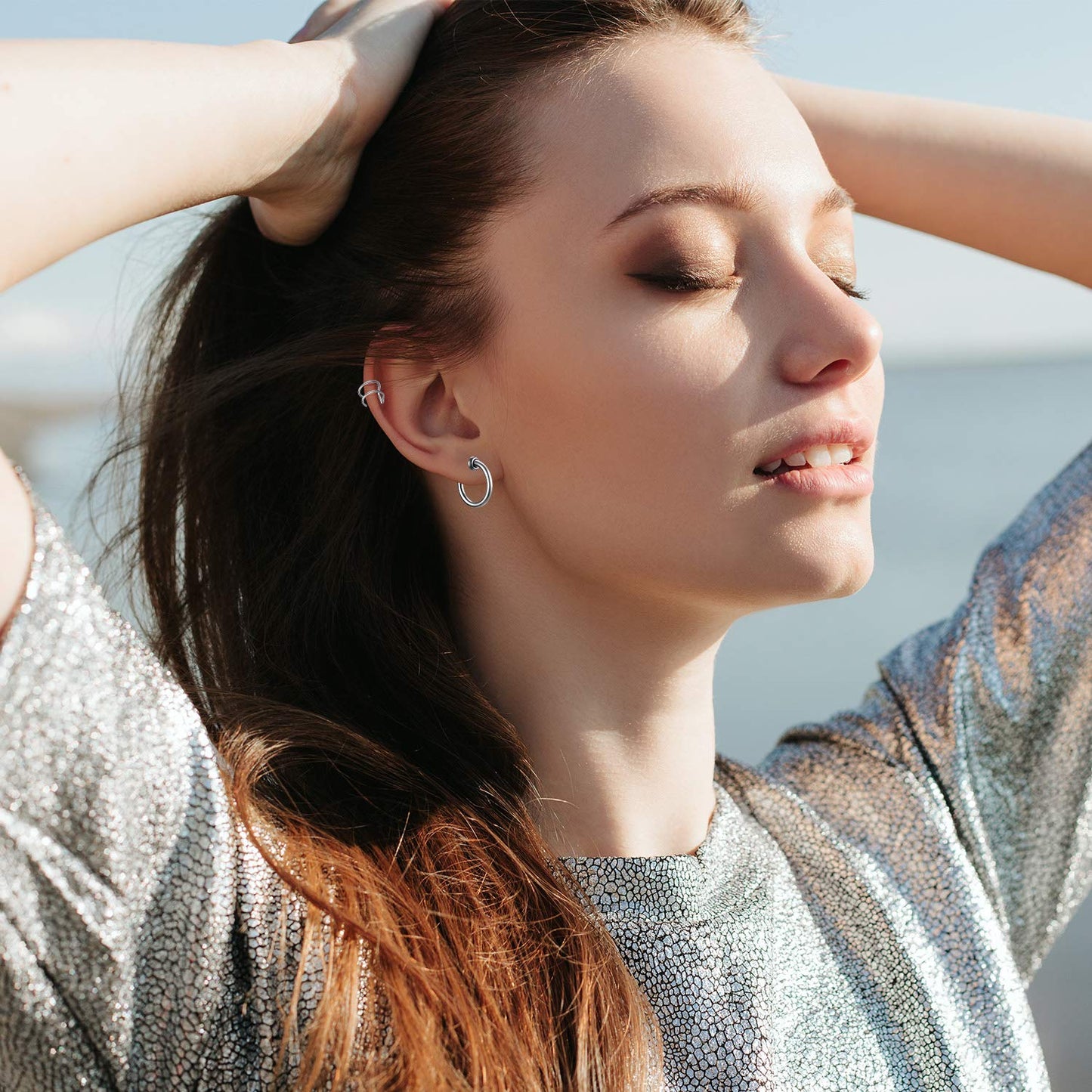 Hicarer 9 Pairs Magnetic Stud Earrings Non Pierced Silver Stainless Steel Feather Dangle Earrings for Women and Men, stainless steel, cubic zirconia