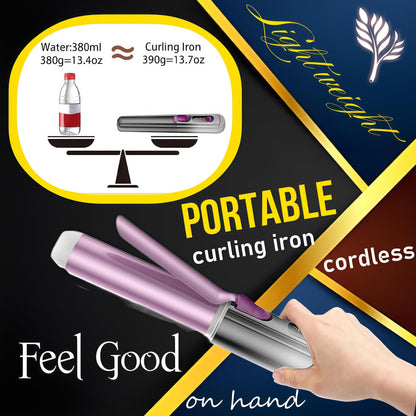 High-end Cordless Curling Iron Rechargeable, Portable USB Battery Operated Wireless Hair Curlers,Fast Heat-Up Curling Wand,Ideal for Home,Travel & Camping (Purple)