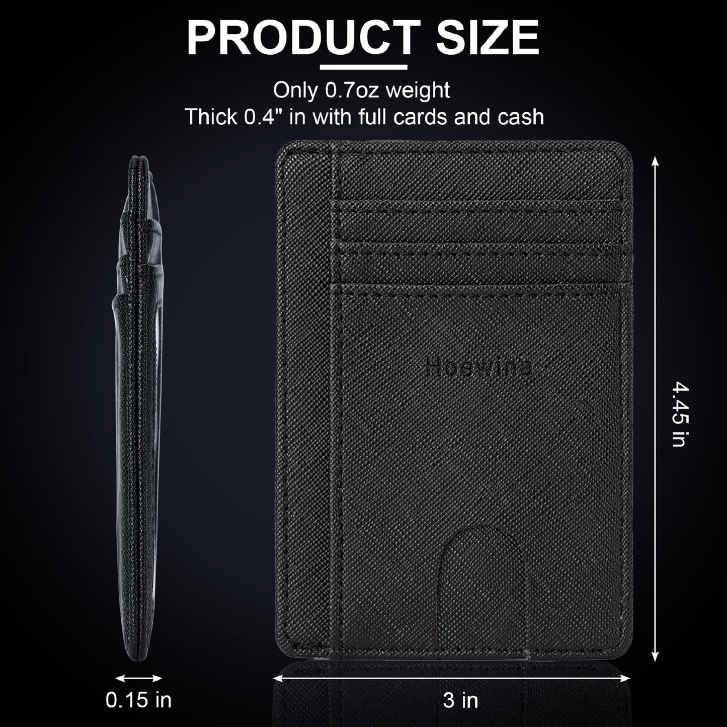 Hoewina Wallet for Men, Credit Card Holder, Slim Minimalist Wallet, Front Pocket RFID Blocking Leather Thin Wallet for Men and Women(Cross Black)