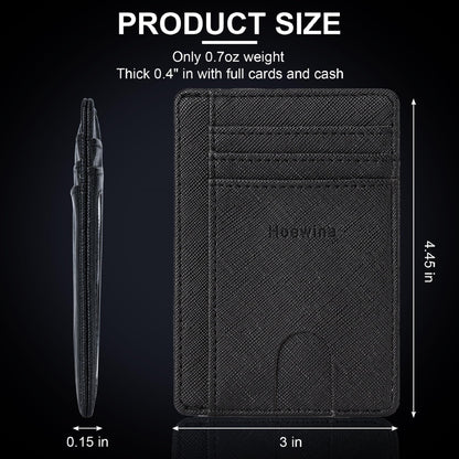 Hoewina Wallet for Men, Credit Card Holder, Slim Minimalist Wallet, Front Pocket RFID Blocking Leather Thin Wallet for Men and Women(Cross Black)