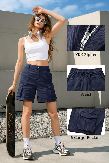 IVIR Women's Shorts Bermud Shorts for Women Cargo High Waist Long Casual Navy Blue M