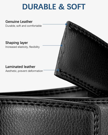 BOSTANTEN Mens Belt Leather 2 Pack Ratchet Belt For Men Dress and Casual with Adjustable Buckle, Trim to Fit