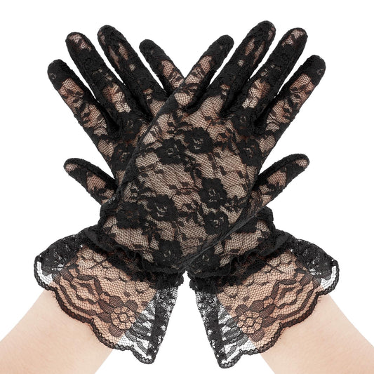 Black Lace Gloves for Halloween, Opera & Tea Party - Women's Fashion Masquerade Gloves
