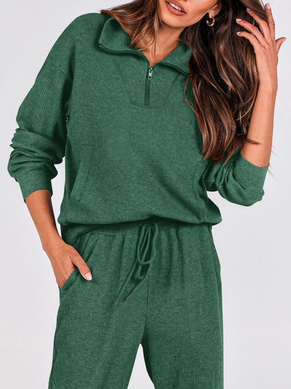 BTFBM Women's 2 Piece Tracksuit Fall Outfits 2025 Long Sleeve Half Zip Sweatshirt Sweatpants Lounge Set Sweatsuits(Solid Dark Green,Medium)