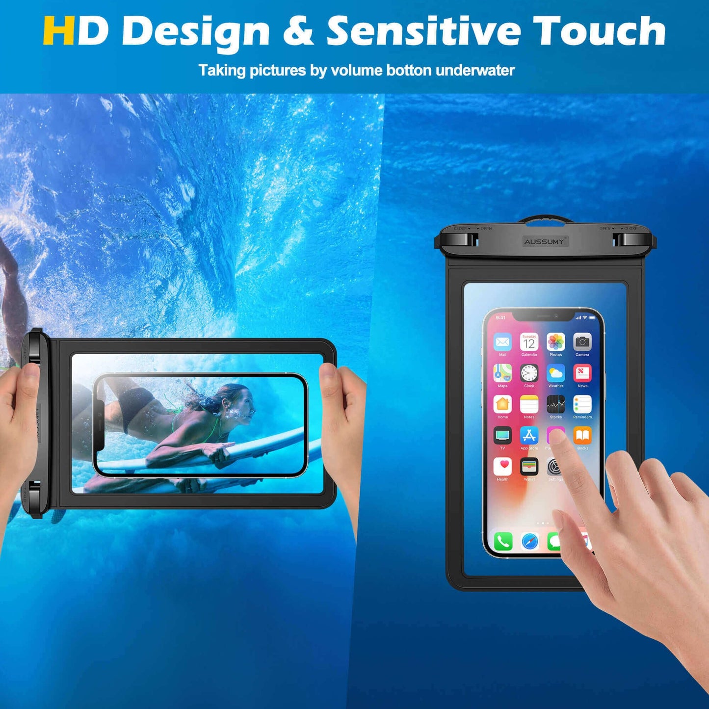 4 Pack 10.5“ Large Waterproof Phone Pouch - Underwater Clear Cell Holder - Universal Water Proof Dry Bag with Neck Lanyard for iPhone 16 Pro Max Samsung Galaxy with Heavy Case for Beach Swimming Pool