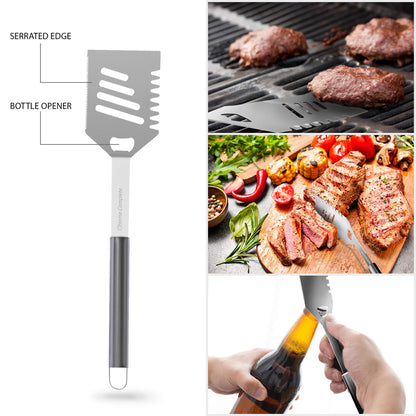 7-Piece Stainless-Steel BBQ Cooking Utensils Set - Barbecue Grill Accessories with Aluminum Portable Handled Storage Case by Home-Complete (Silver)