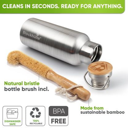 Blockhütte Vacuum Insulated Stainless Steel Water Bottle I 25 oz I Wide Mouth Metal Bottle for hot and cold drinks I BPA-Free I for Travel, School I Kids, Adults, Water Canteen, Sports, flask