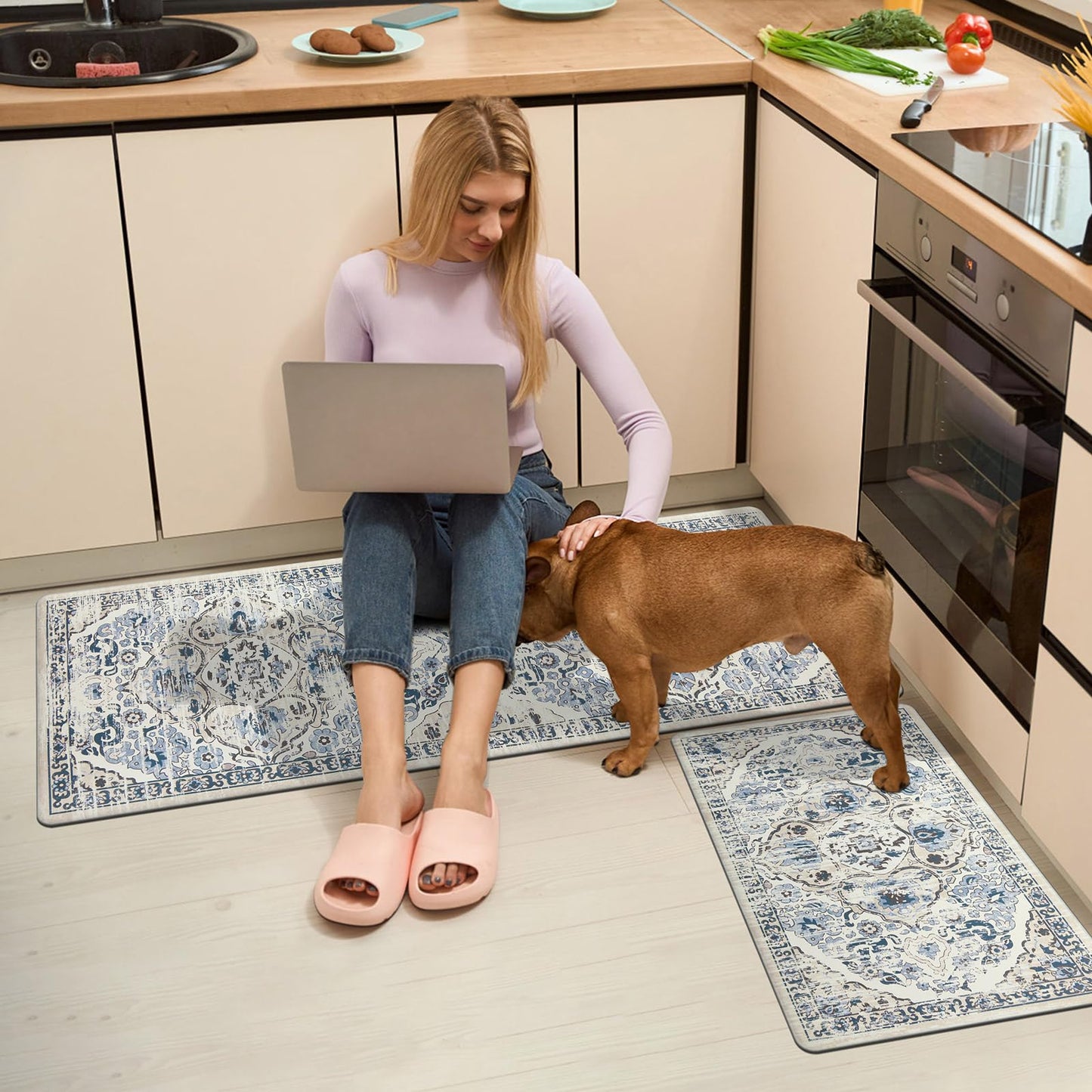 Ileading Anti Fatigue Kitchen Rugs Sets of 2 Cushioned Kitchen Mats for Floor Waterproof Kitchen Mat Set Non Slip Comfort Standing Mat for Kitchen, Office, Sink, Laundry