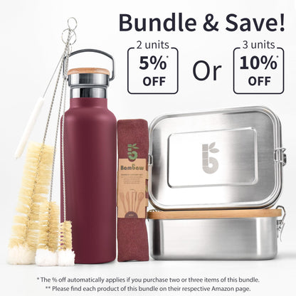 Bambaw 24 oz Insulated Stainless Steel Water Bottle, Red Berry - BPA Free, No Straw