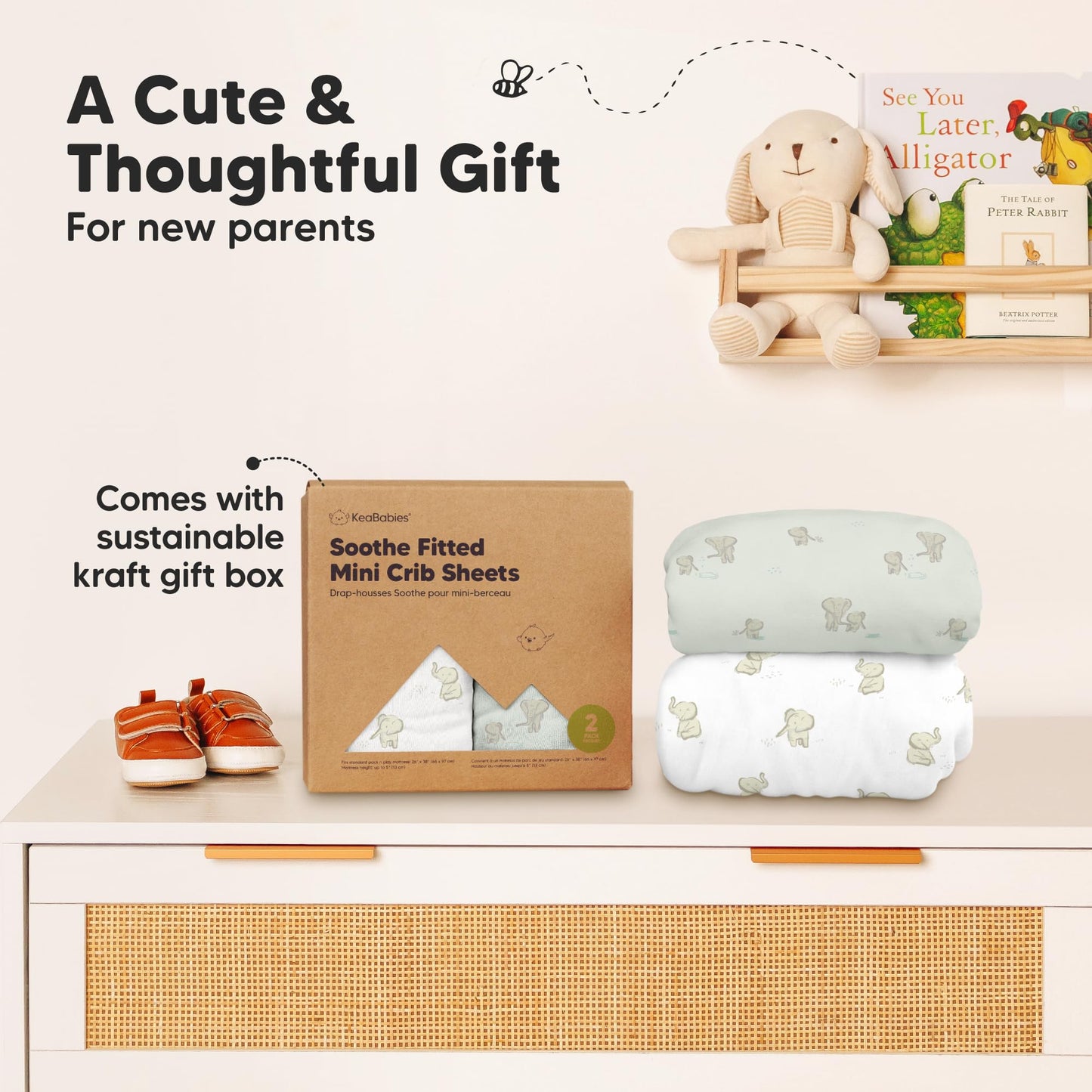 2-Pack Mini Crib Sheets Fitted - 38x26 Pack N Play Sheets for Pack and Play Mattress, Organic Cotton, Soft & Breathable Playard Bedding, Neutral Mini Toddler Bed Cover for Boys, Girls (Elly)