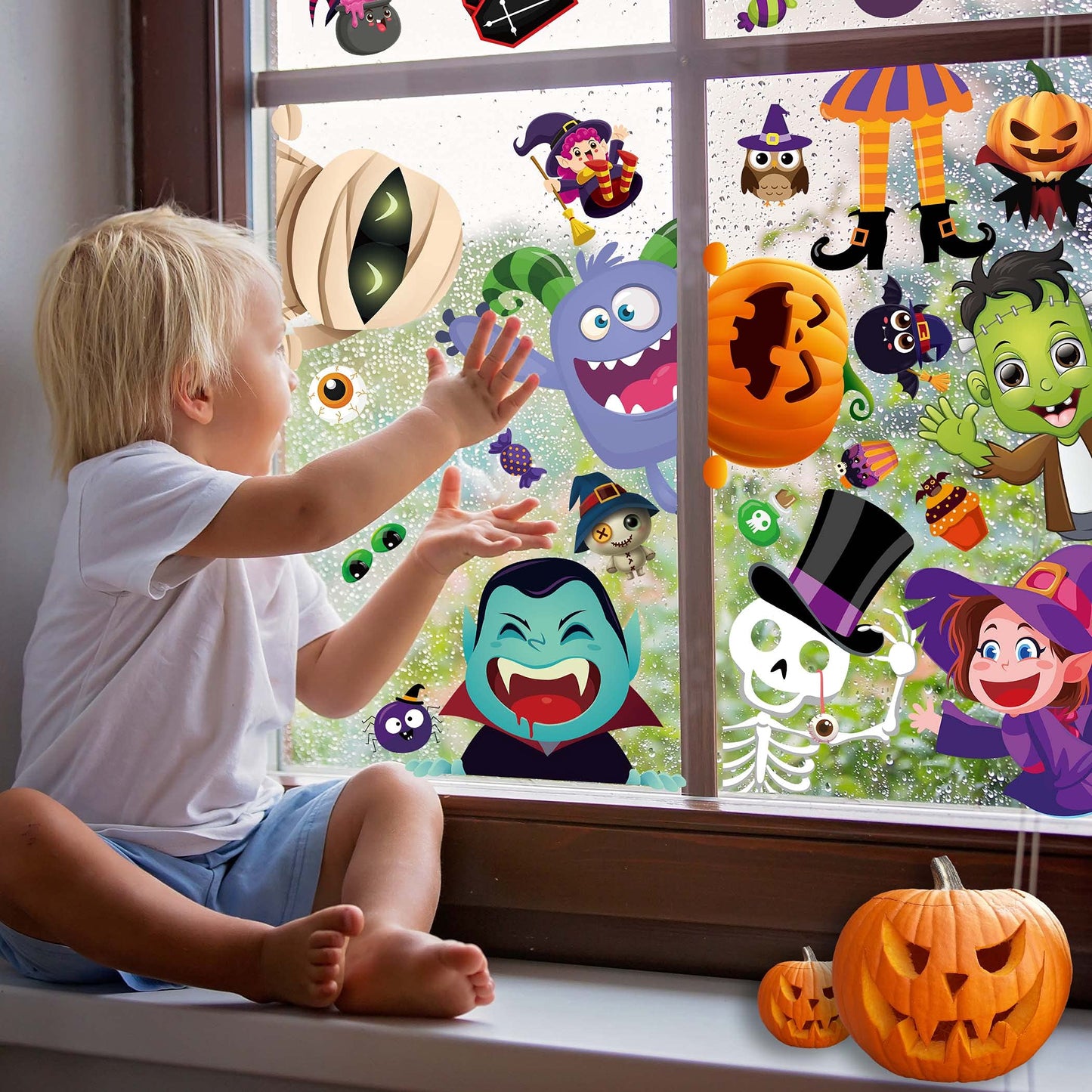 BAYLAY Halloween Window Clings - 10 Sheets Halloween Window Decorations Double Sided Hallowee n Window Stickers