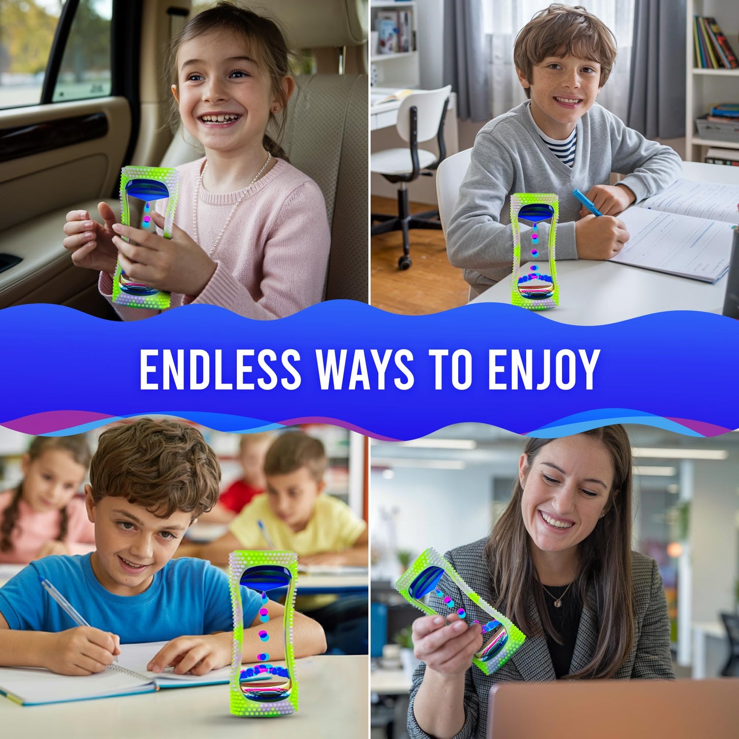 BUNMO Liquid Motion Bubbler Sensory Toy - Calming Fidget Toy for Kids & Adults, Textured Silicone Bubble Timer with Mesmerizing Liquid Flow Sensory Bottles - Small Glow