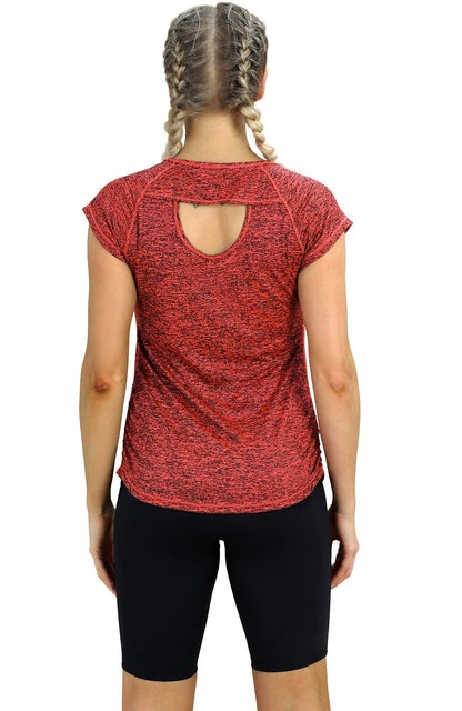icyzone Workout Running Shirts for Women - Fitness Gym Yoga Exercise Short Sleeve T Shirts Open Back Tops (XL, Burnt Ochre)