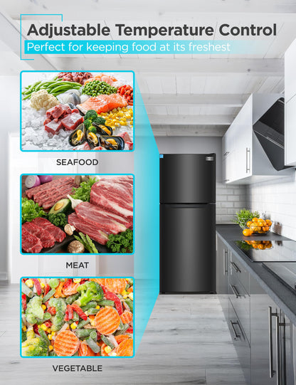 BLACK+DECKER 10 Cu. Ft. Top Mount Refrigerator with Freezer, 2 Door Refrigerator with Top Freezer and Adjustable Temperature Control, ENERGY STAR,BR1000HB, Black