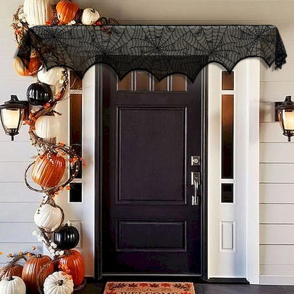 AerWo Halloween Decoration Black Lace Spiderweb Fireplace Mantle Scarf Cover Festive Party Supplies 45 X 243cm 18 x 96 inch