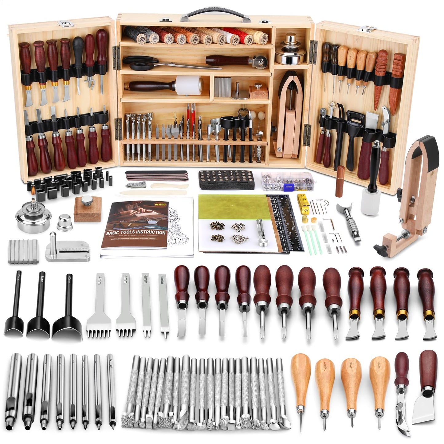 BUTUZE Leather Working Kit, Boxed Leather Tooling Kit, Leather Crafting Tool Kit, Cutting, Punching, Carving, Heavy Duty Leather Sewing Kit Professional Leather Working Tools and Supplies