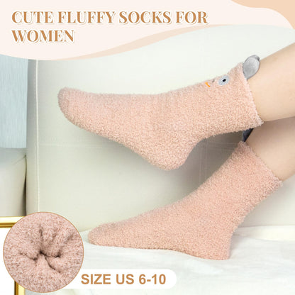 iCamter 5 Pairs Womens Fluffy Fuzzy Socks Cute Warm Winter Slipper Cozy Socks for Women