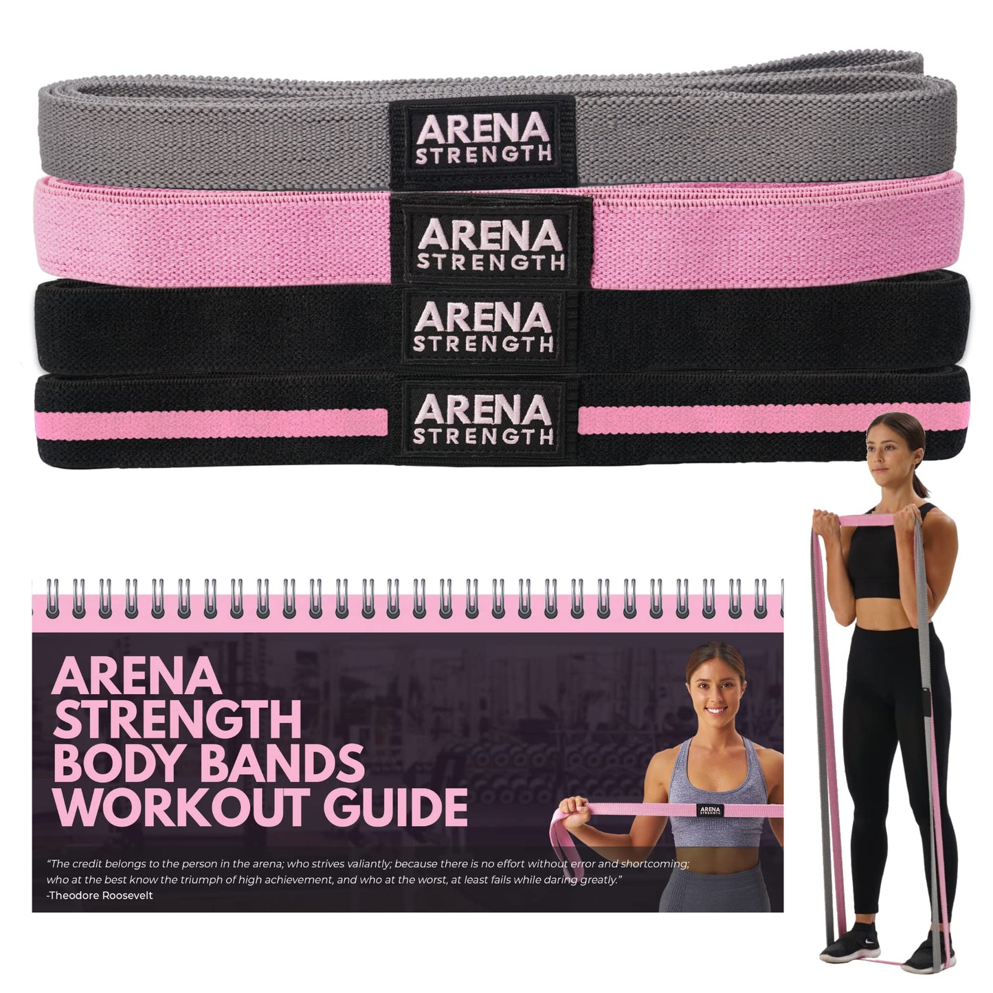 Arena Strength Long Fabric Full Body Resistance Bands Set of 4 and Pull Up Assistance Bands | Cloth Resistance Bands Loop with Fabric Exercise Resistance Bands Workout Guide