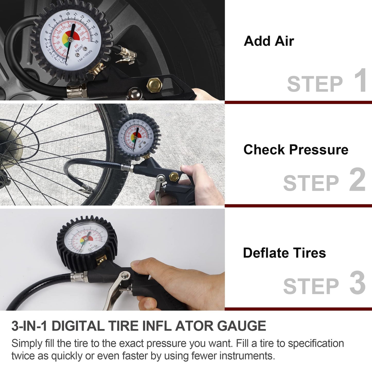 Hausse Heavy Duty Air Compressor Accessory Kit, Air Blow Gun and Air Hose Fittings, 1/4" NPT Air Tool Kit with 100 PSI Tire Inflator Gauge