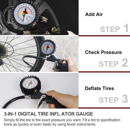 Hausse Heavy Duty Air Compressor Accessory Kit, Air Blow Gun and Air Hose Fittings, 1/4" NPT Air Tool Kit with 100 PSI Tire Inflator Gauge