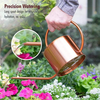 Homarden 60 oz Water Can Metal - Stainless Steel Watering Can with Long Spout for Outdoor and Indoor Plants - Small Watering Jug for Houseplants, Mini Plant Waterer - 5" x 15" x 8" - Copper