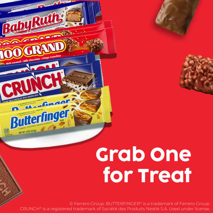 Butterfinger, CRUNCH, Baby Ruth, 100 Grand, Assorted Bulk Candy Bar Variety Pack Full Size, 28-Count, 48 oz
