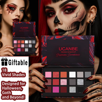 Black Red Goth Smokey Eyeshadow Palette Makeup-18 Colors Gray Silver Pink Burgundy Matte Shimmer Metallic Dark Eye Shadow Pallet for Christmas Halloween Clown Vampire Joker SFX Cosplay Costume Make Up