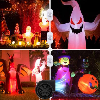 Hiboom 2 Pack Replacement Fan Blower, 12V 1.2A Mini Air Blower with 3 LED Light String for Inflatables Indoor Outdoor, 12V 1.5A Adapter for Halloween Christmas Holiday Inflatables Fan Blow up Motor