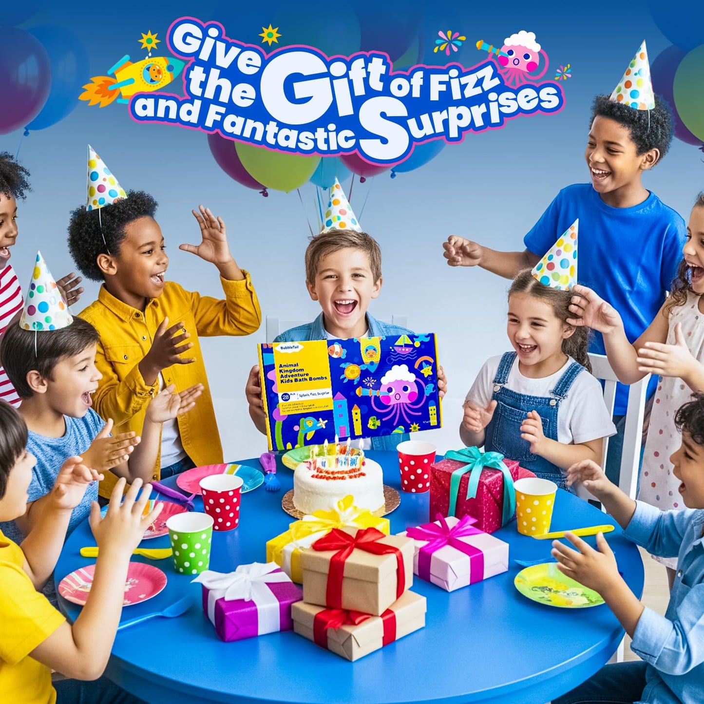 Bath Bombs for Kids with Surprise Inside, 28 Fun Fizzy Shower Bombs with Land & Sea Animal Toys, Kid-Friendly & Non-Toxic, Birthday Party Favors, Holiday Stocking Stuffers for Girls and Boys