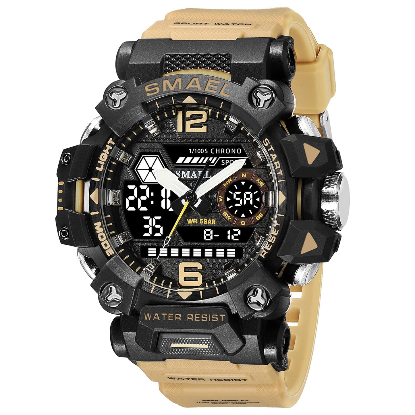 AIMES Men's Watches Tactical Outdoor Sports Waterproof Military Watch Analog Digital Date Multi Function Large Dual Display Mens Wristwatch