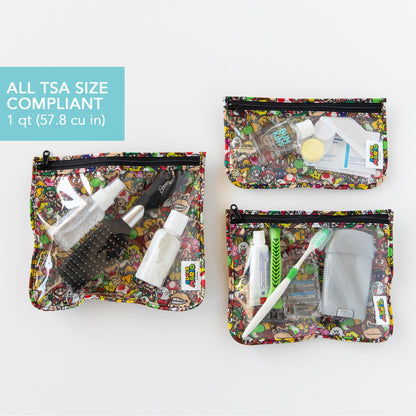 Bumkins Travel Bag, Toiletry, TSA Approved Pouch, Zip Bag, Quart Size Airline Compliant, Clear-Sided, Baby, Diaper Bag Organization, Makeup, Accessories, Packing, Set of 3 Sizes, Nintendo Super Mario