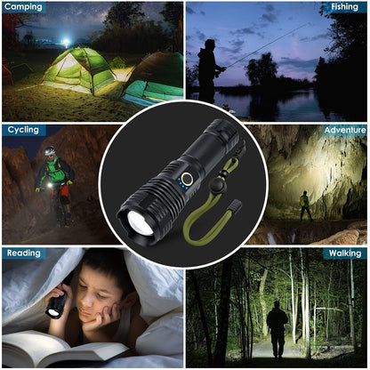 Amzyigou Rechargeable Flashlights 1990.000 High Lumens, Super Bright Flashlight with 10 Modes, LED Tactical Flashlight Waterproof, Powerful for Camping, Hiking, Hunting and Emergencies
