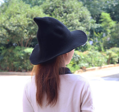 Bestjybt Women Halloween Witch Hat Wool Knitted Cap for Party Masquerade Cosplay Costume Accessory Daily (Black)