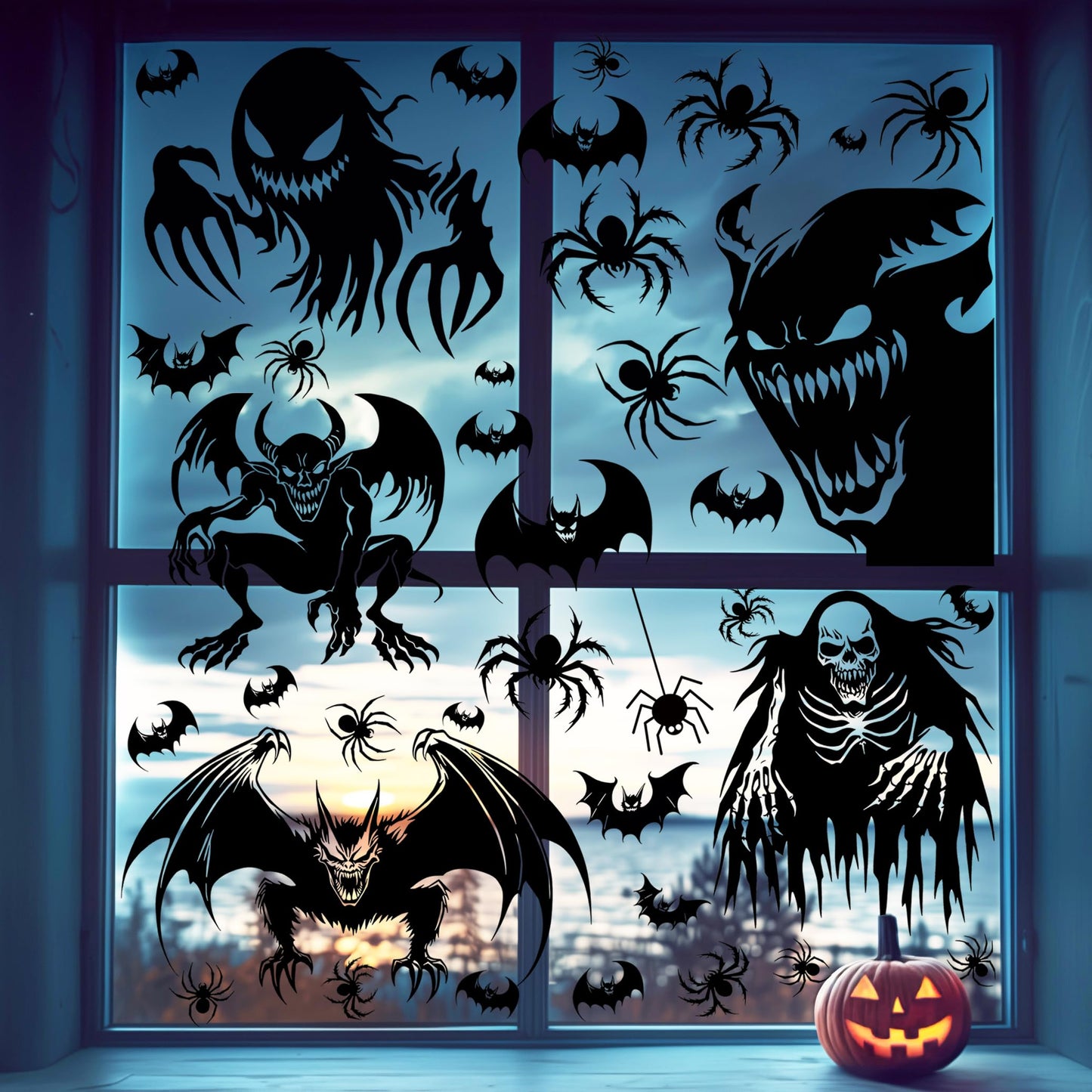 5 Sheets 37 Pcs Giant Spooky Halloween Window Clings Scary Monster Window Decal Stickers for Halloween Decoration Supply