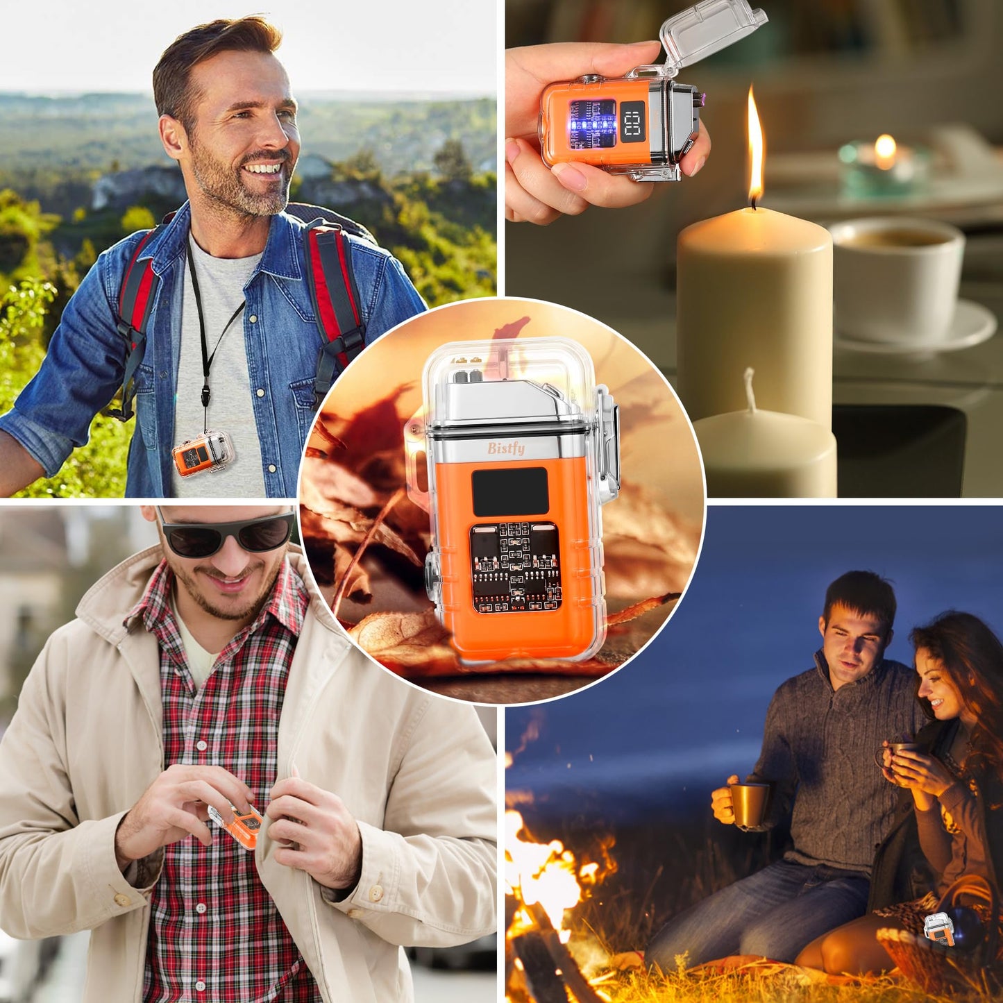 Bistfy Electric Lighter With Digital Display and Flashlight - Type C Rechargeable USB, Plasma Arc, Waterproof and Windproof Flameless Cool for Camping, Hiking, Outdoor Activities