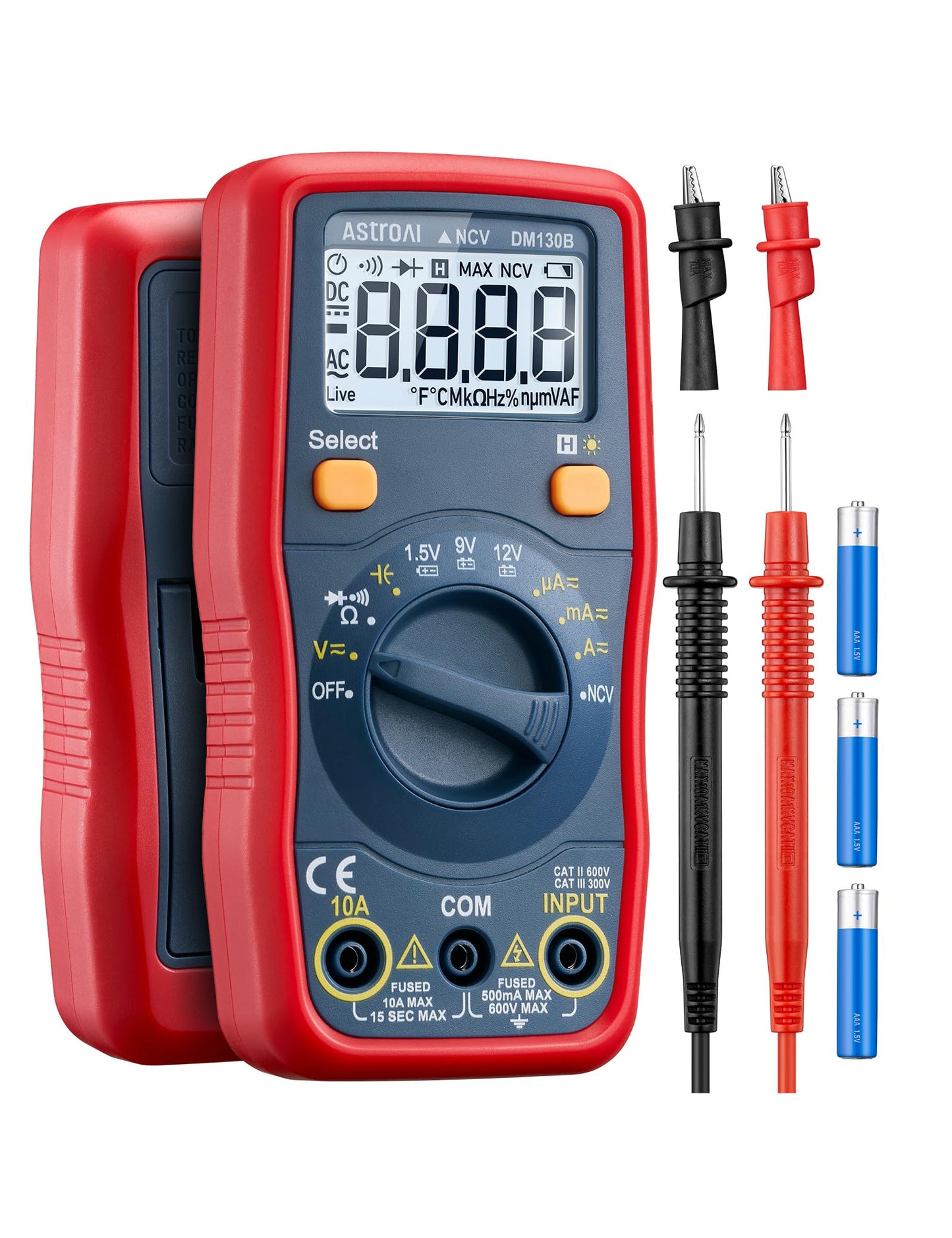 AstroAI Digital Multimeter, Voltmeter 1.5v/9v/12v Battery Voltage Tester Auto-Ranging/Ohmmeter/DMM with NCV Function, Accurately Measures Voltage Current Amp Resistance Capacitance