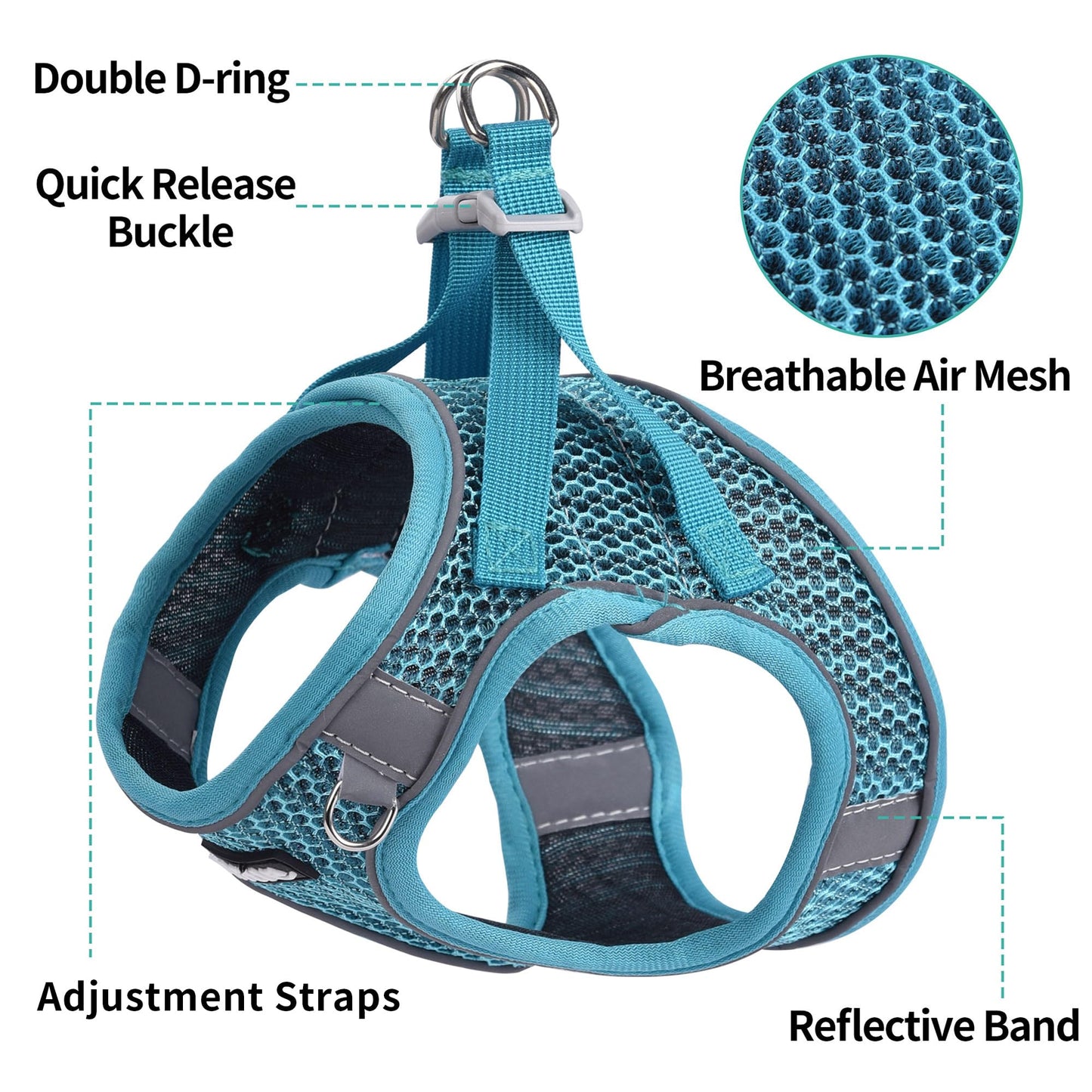 AIITLE Step in Dog Harness and Leash Set for Walking - Adjustable Dog Harness with Padded Vest for All Weather, Reflective Adjustable Pet Harness, Easy to Put on Small Dogs Turquoise S