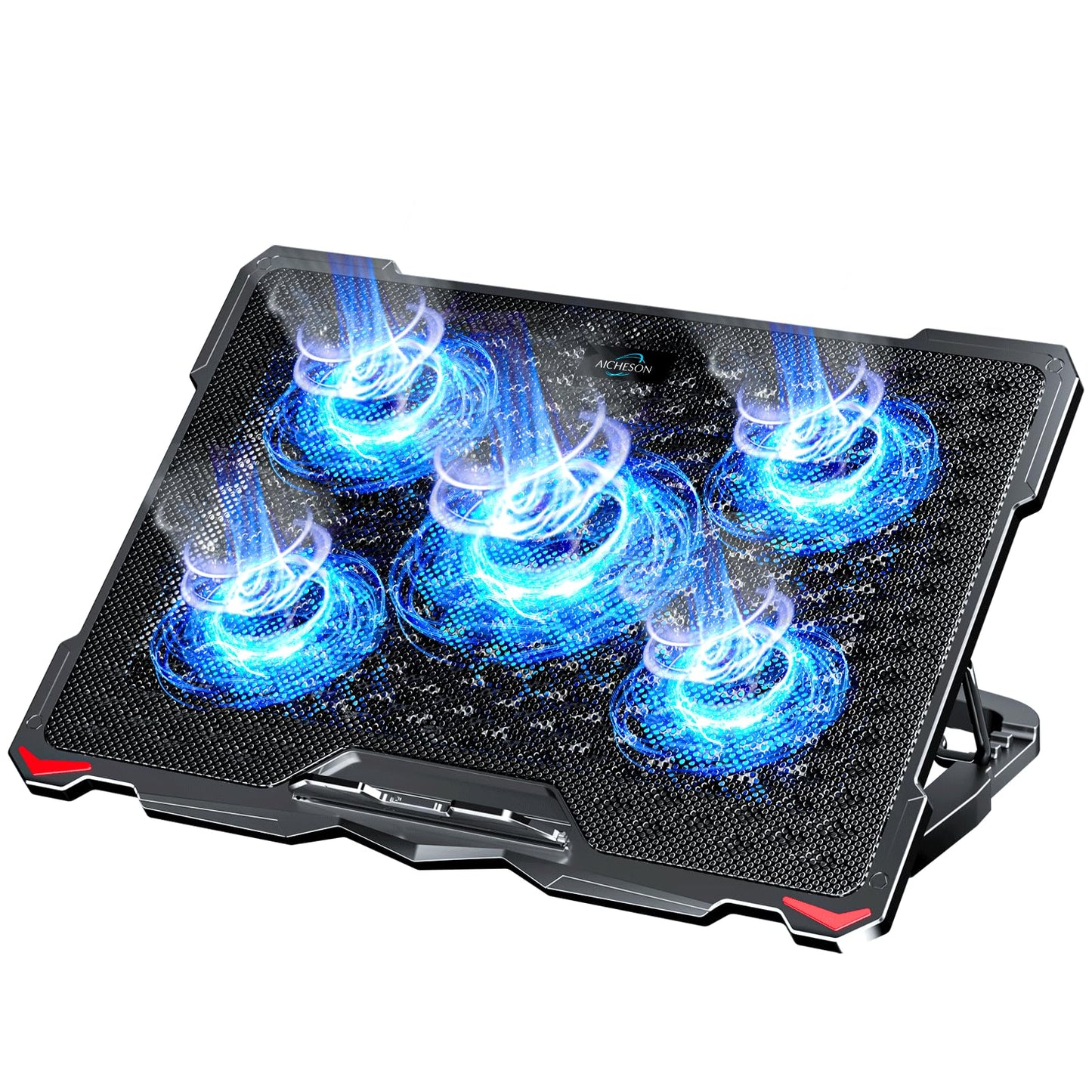 AICHESON Laptop Cooling Pad 5 Fans Up to 17.3 Inch Heavy Notebook Cooler, Blue LED Lights, 2 USB Ports, S035, Blue-5fans