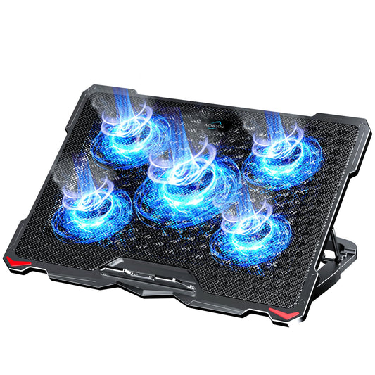 AICHESON Laptop Cooling Pad 5 Fans Up to 17.3 Inch Heavy Notebook Cooler, Blue LED Lights, 2 USB Ports, S035, Blue-5fans