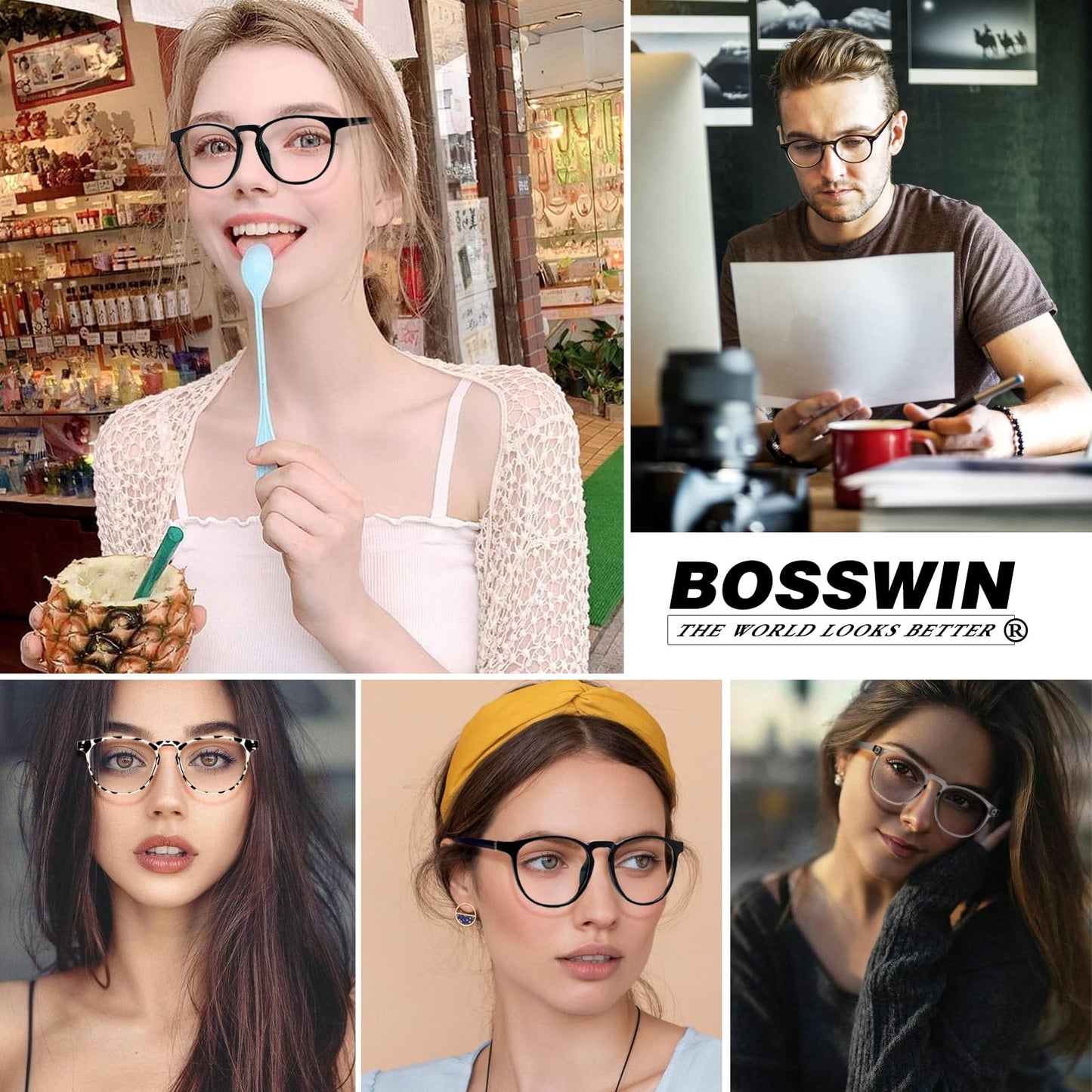 BOSSWIN Blue Light Blocking Glasses for women/men - 4Pack Computer Reading/Gaming/TV/Phones Glasses Anti UV Glare Eyestrain