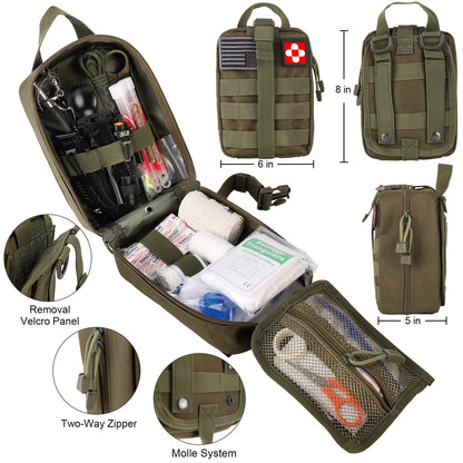 216 Pcs Survival First Aid kit, Professional Survival Gear Equipment Tools First Aid Supplies for SOS Emergency Hiking Hunting Disaster Camping Adventures (Green)