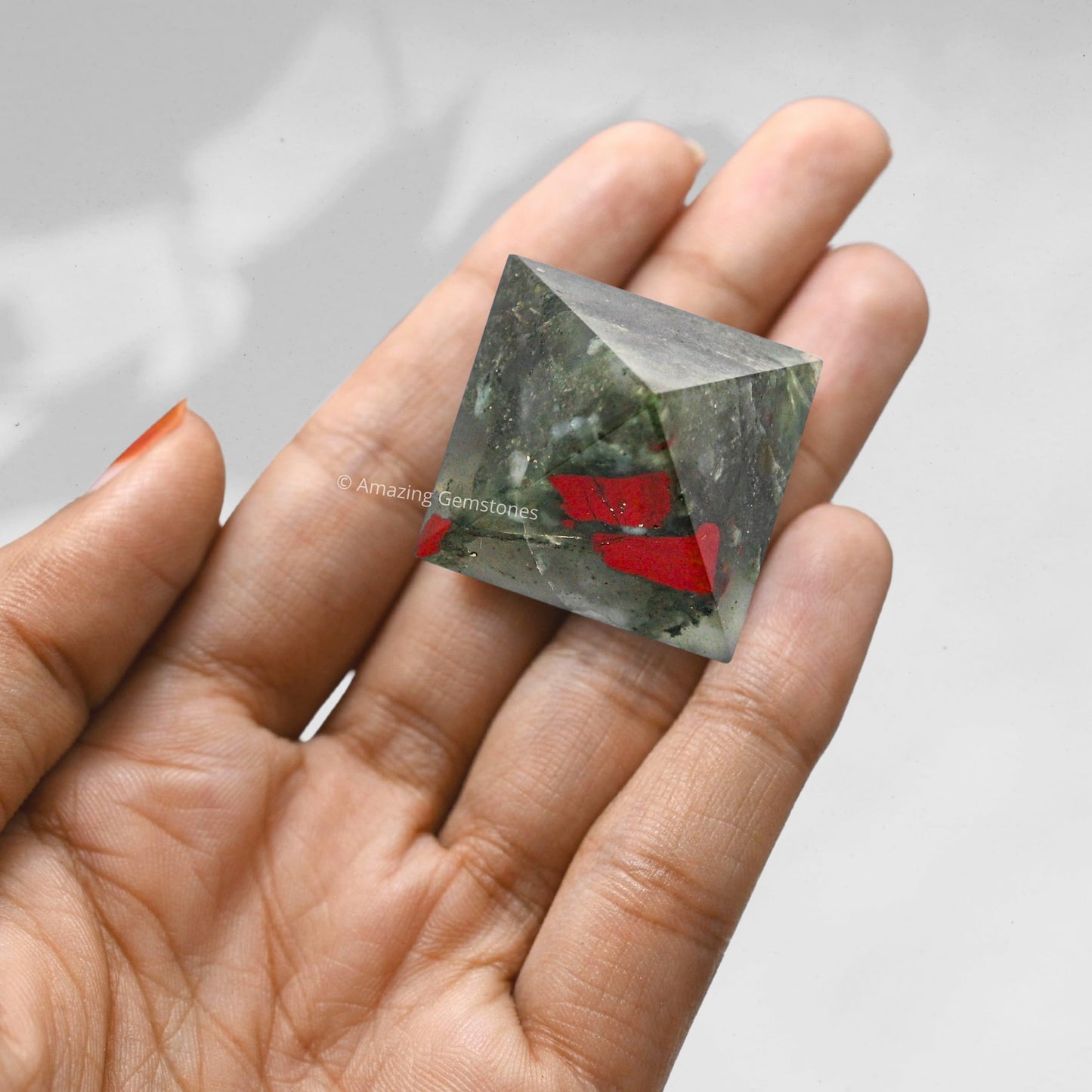 African Bloodstone Pyramid Crystal Healing Stones - 1" Great Pyramid Figurine of Natural Stone Pyramid for Meditation, Reiki, Chakra Balancing and Crystal Pyramids Grid