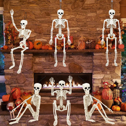 6 Pack Halloween Skeleton Decorations Outdoor: 16" Full Body Skeleton With Movable Posable Joints - Spooky Halloween Props for Yard, Garden, Lawn, Haunted House, Graveyard Decor