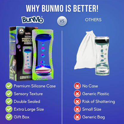 BUNMO Liquid Motion Bubbler Sensory Toy - Calming Fidget Toy for Kids & Adults, Textured Silicone Bubble Timer with Mesmerizing Liquid Flow Sensory Bottles - Small Glow