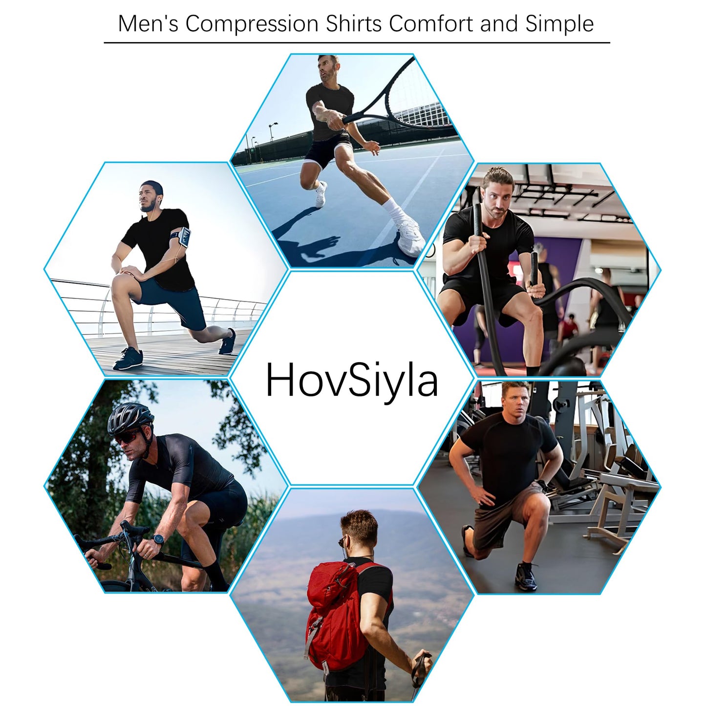 HovSiyla 5 Pack Men's Compression Shirts Cool Dry Short Sleeve Baselayer Athletic Workout T Shirts Black-L