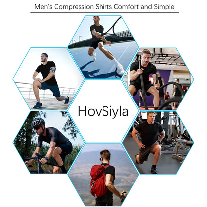 HovSiyla 5 Pack Men's Compression Shirts Cool Dry Short Sleeve Baselayer Athletic Workout T Shirts Black-L