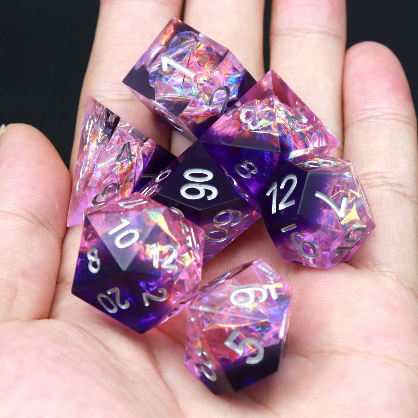 Haxtec DND Dice Set Sharp Edge Resin Dice with Dice Case Purple D&D Polyhedral Dice for TTRPGs Dungeons and Dragons DND Gift